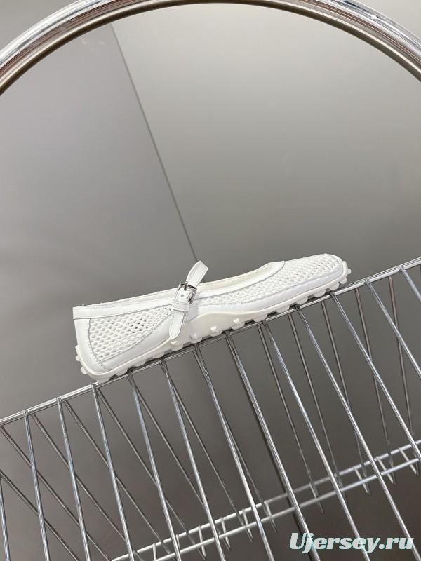 2025 Women Hermès White Leather Mesh Mary Jane KFY00250