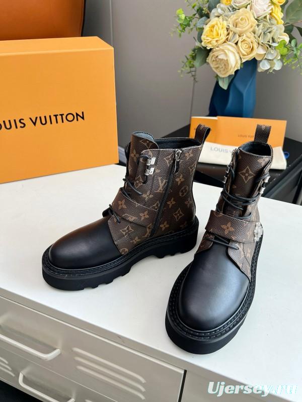 2024 Women Louis Vuitton Brown Black Leather Ankle Boots MJ00310