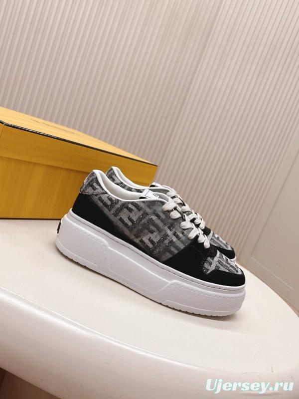 2025 Women Fendi Black Grey Leather Suede Sneakers LY00340