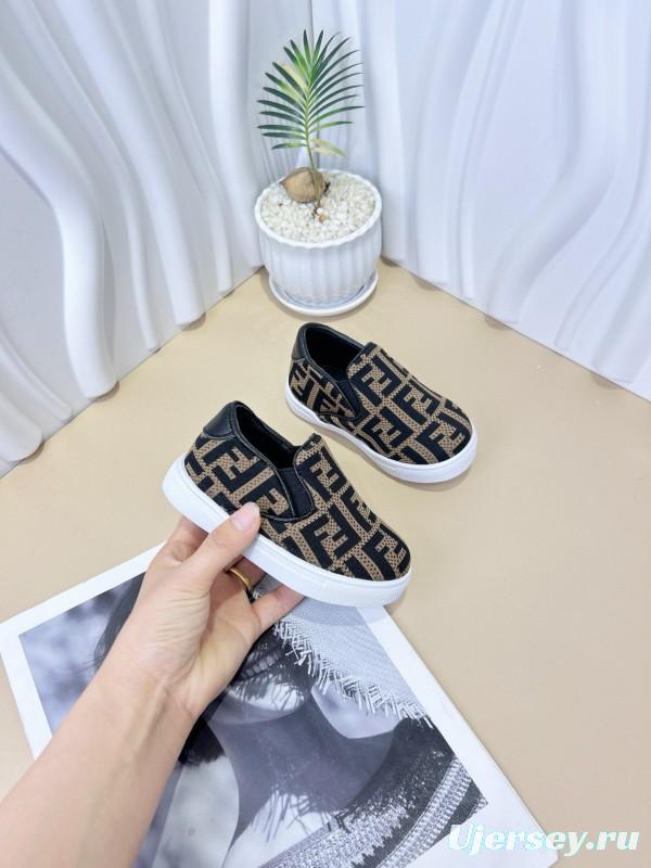 2024 Kids Fendi Black Brown Canvas Slip-On Shoes