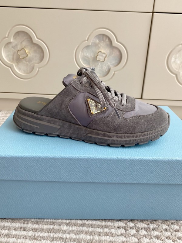 2025 Women Prada Grey Suede Nylon Sneakers LY00290