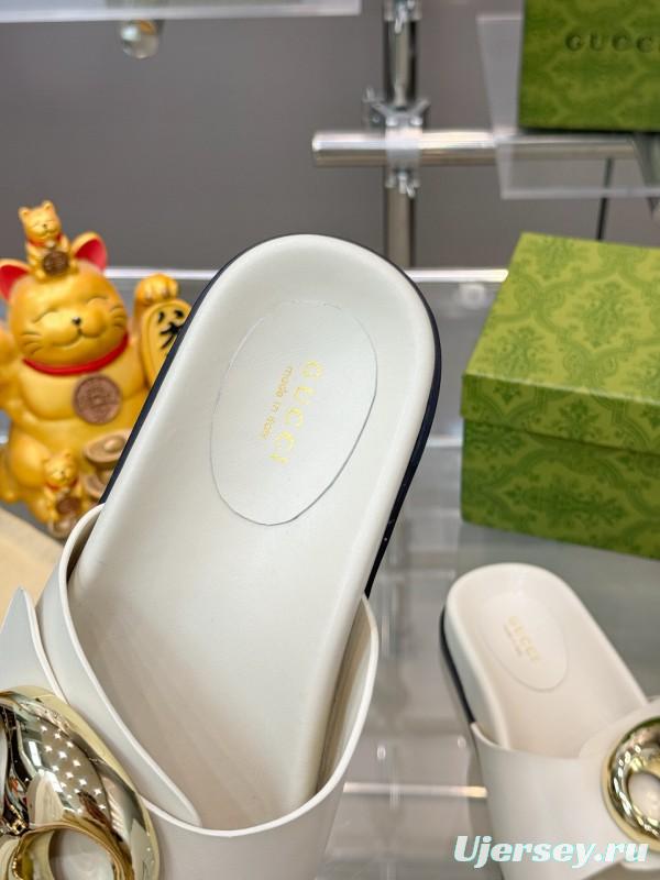 2025 Gucci White Leather Slippers KFY00210