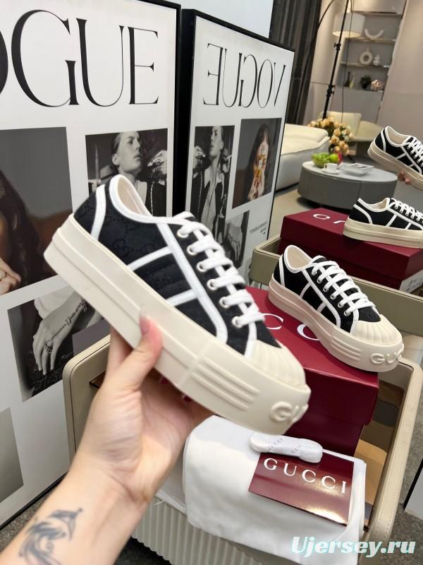 2025 Women Gucci Black White Canvas Sneakers LY00270