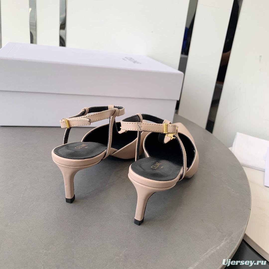 2025 Women Celine Beige Calfskin T-Strap Pumps