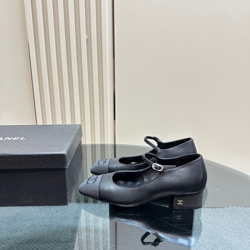 2025 Women Chanel Black Lambskin Mary Jane Shoes KFY00290