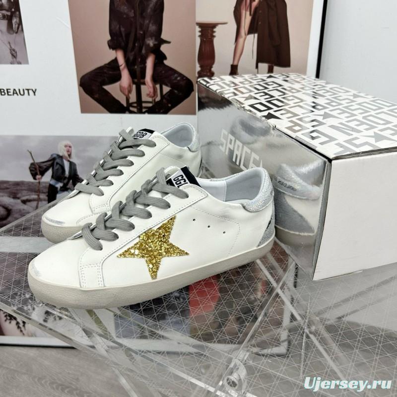 2025 Women GGDB White Gold Glitter Leather Sneakers