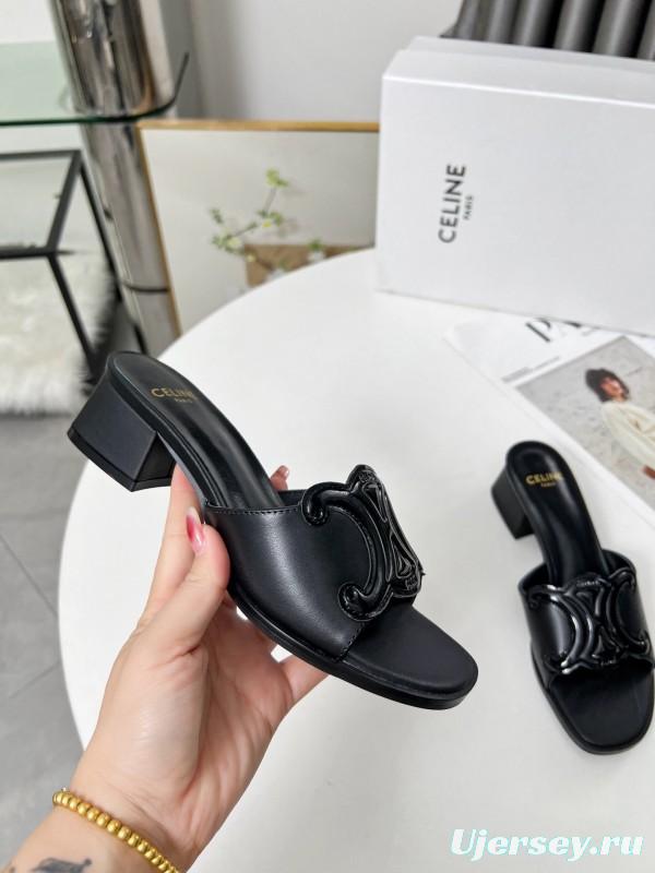 2025 Women Celine Black Leather Sandals