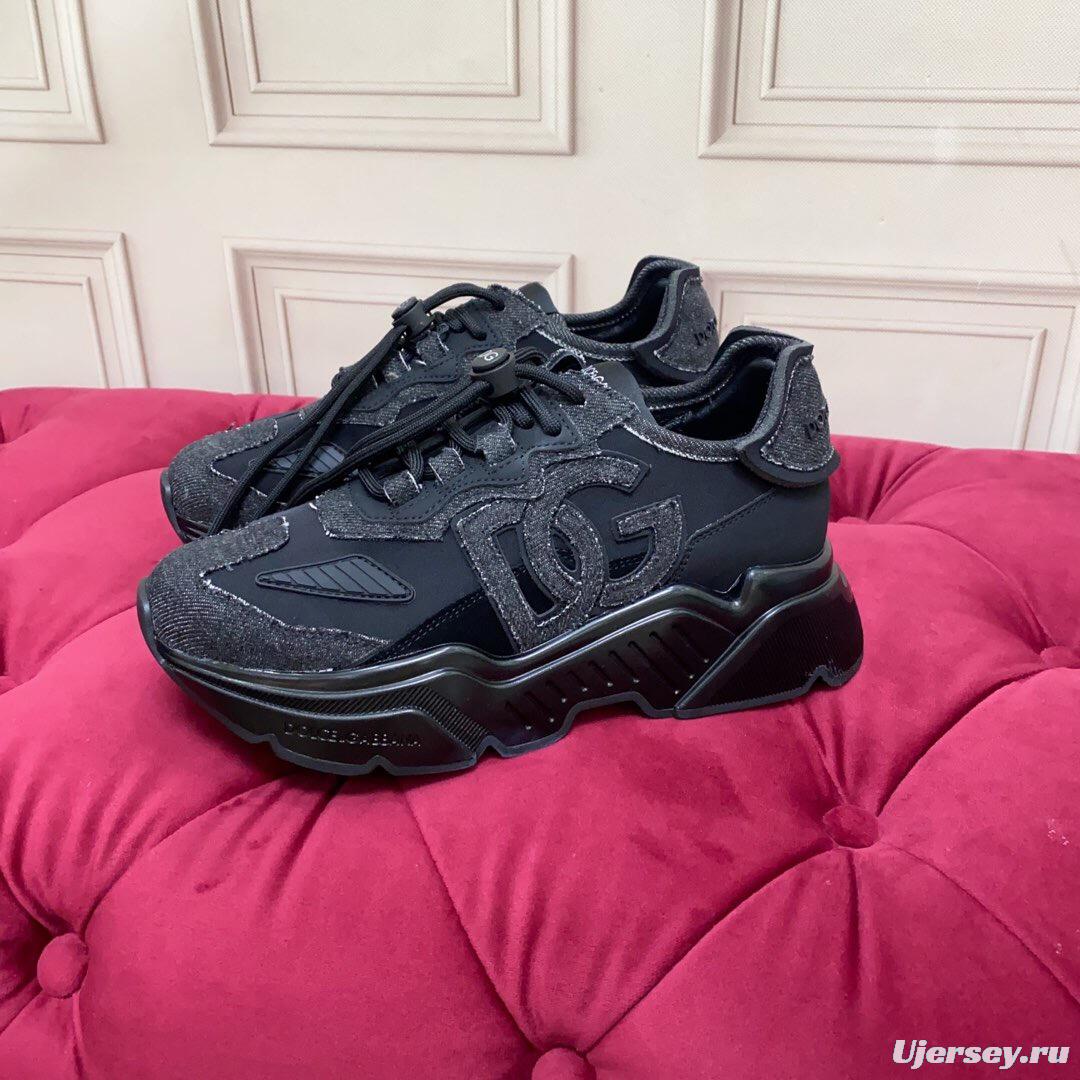 2025 Unisex Dolce & Gabbana Black Silk Leather Lycra Sneakers DG00330(F)/LY00340(M)