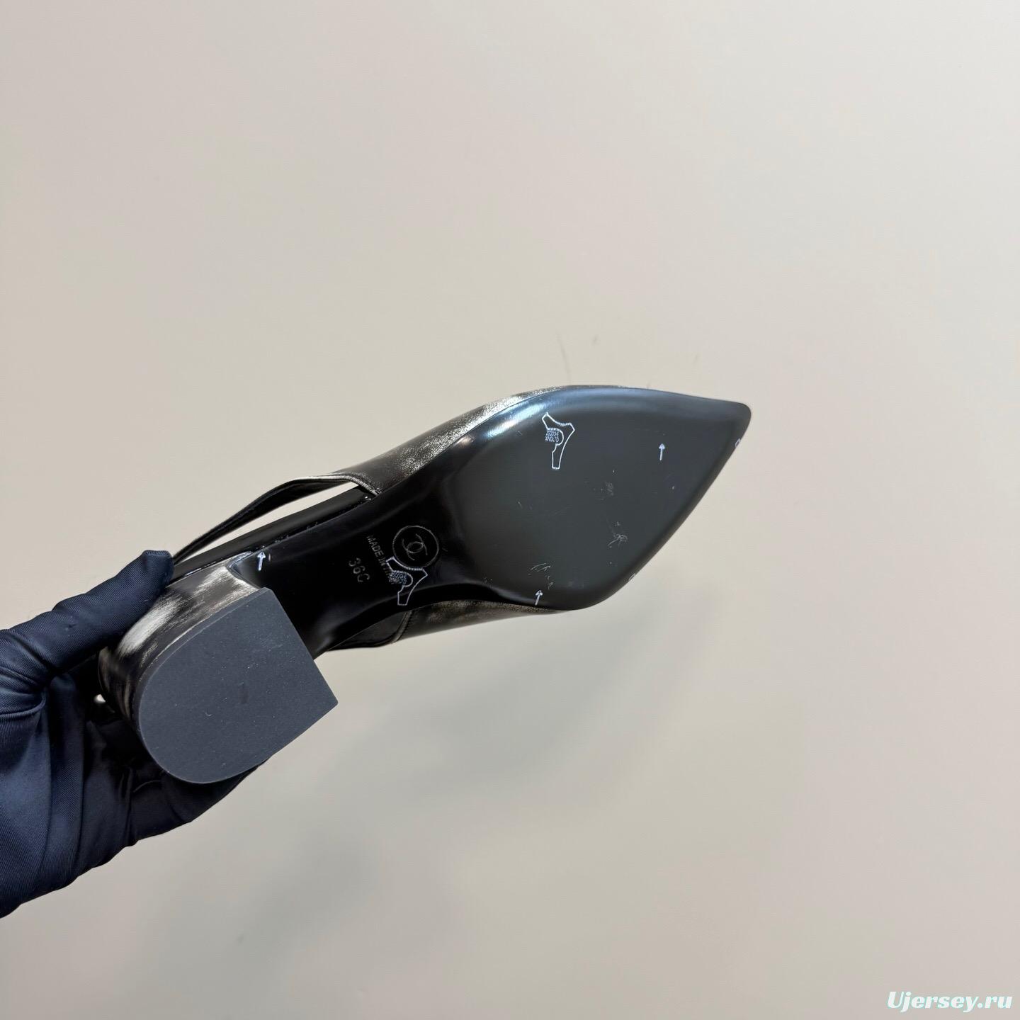 2025 Women Chanel Black Leather Slingback Pumps