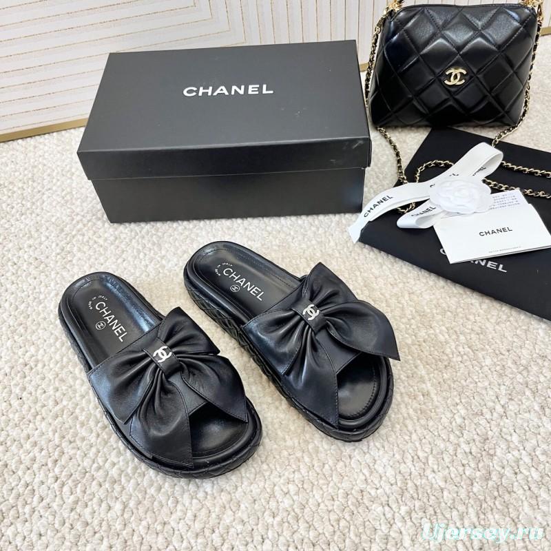 2025 Slippers Chanel Black Leather Slippers
