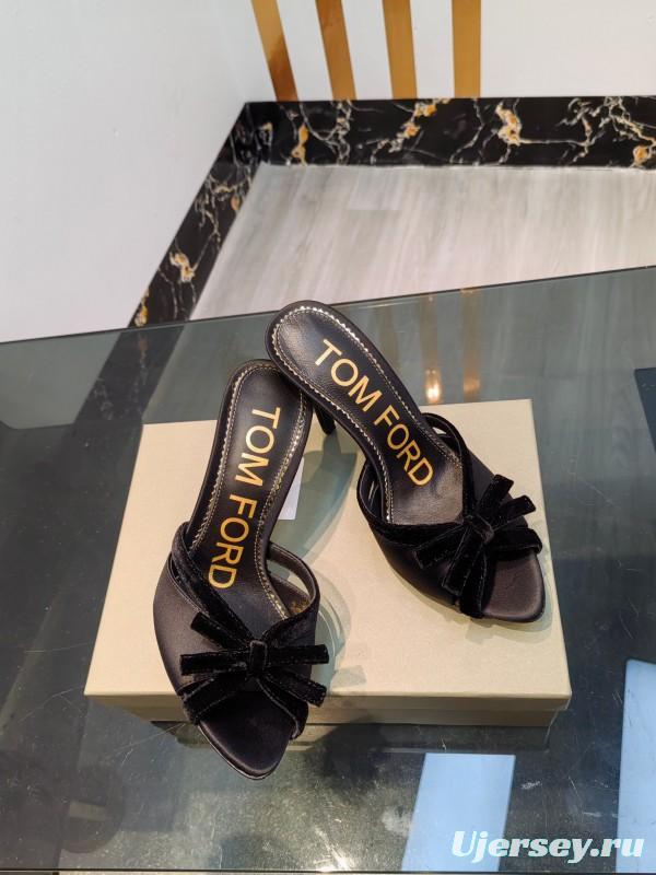 2025 Women TOM FORD Black Velvet High Heel Backless Sandals KFY00290