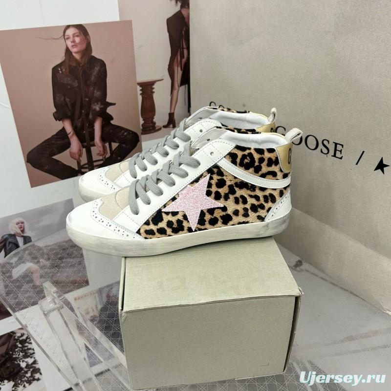 2024 Unisex GGDB Leopard White Pink Leather Suede High Top Sneakers MJ00300