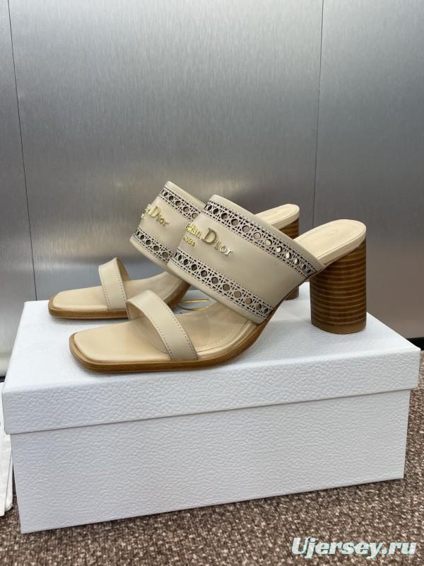 2025 Women Dior Beige Leather Slippers KFY00310