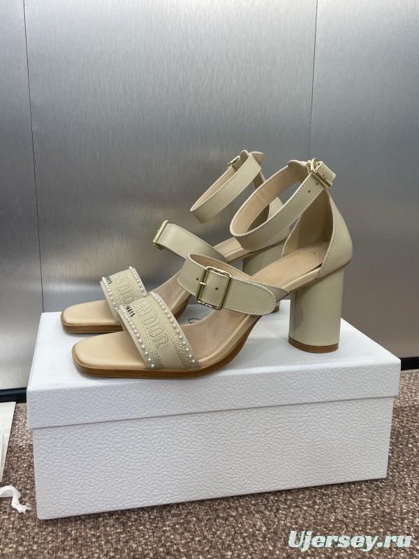 2025 Women Dior Beige Leather Embroidered Sandals
