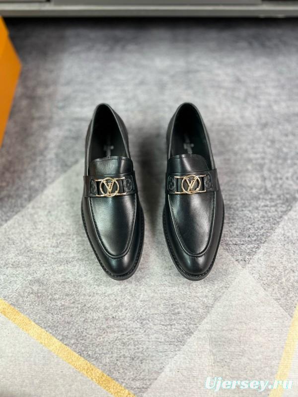 2024 Men Louis Vuitton Black Leather Leather Formal Slip-On LO001