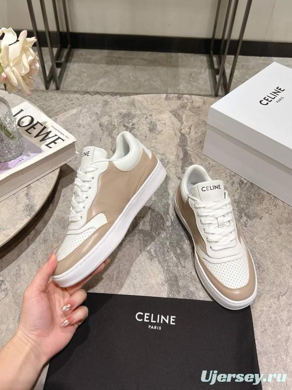 2025 Women Celine Beige White Leather Sneakers