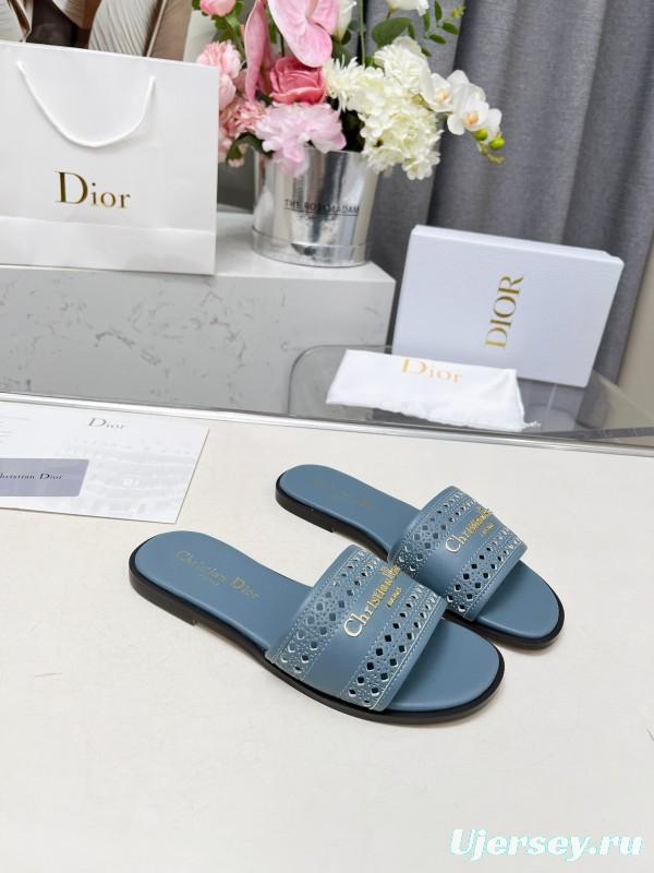 2025 Slippers Dior Blue Leather Slippers