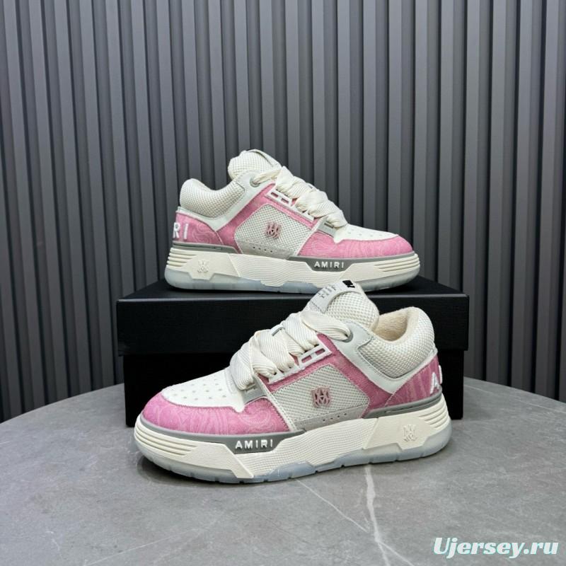 2024 Unisex Amiri Pink White Mesh Suede Sneakers MJ00360