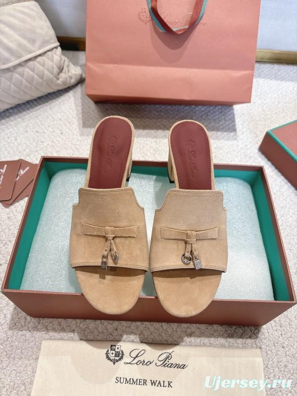 2025 Women LP Beige Suede Heeled Sandals