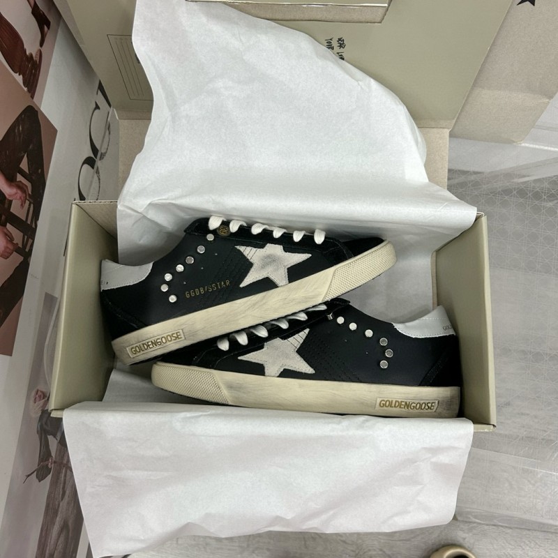 2025 Women GGDB Black White Leather Suede Star Sneakers