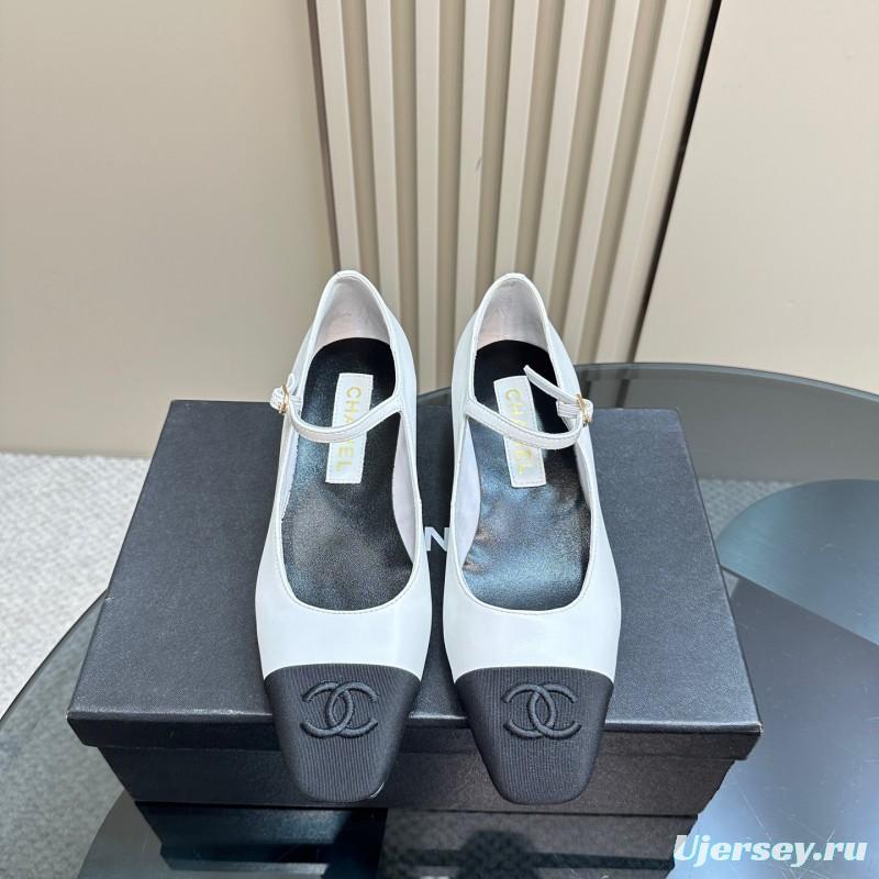 2025 Women Chanel White Black Leather Mary Jane Shoes