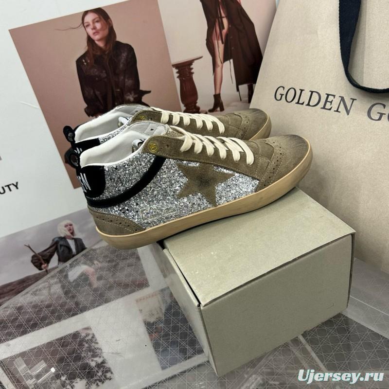 2024 Unisex Golden Goose Deluxe Brand Grey Silver Glitter Suede Leather High-Top Sneakers MJ00300