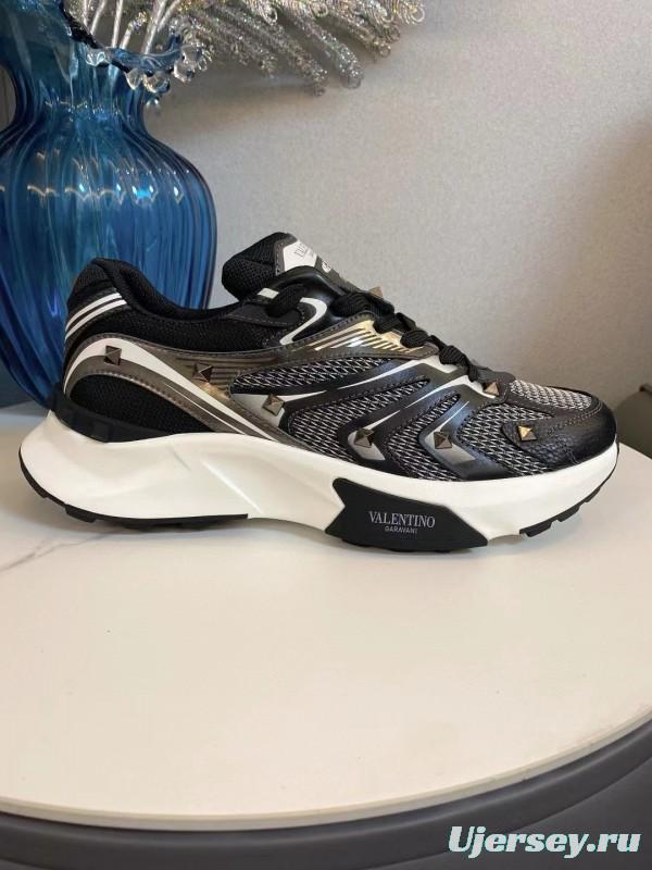 2024 Unisex Valentino Black White Mesh Leather Sneakers MJ00410