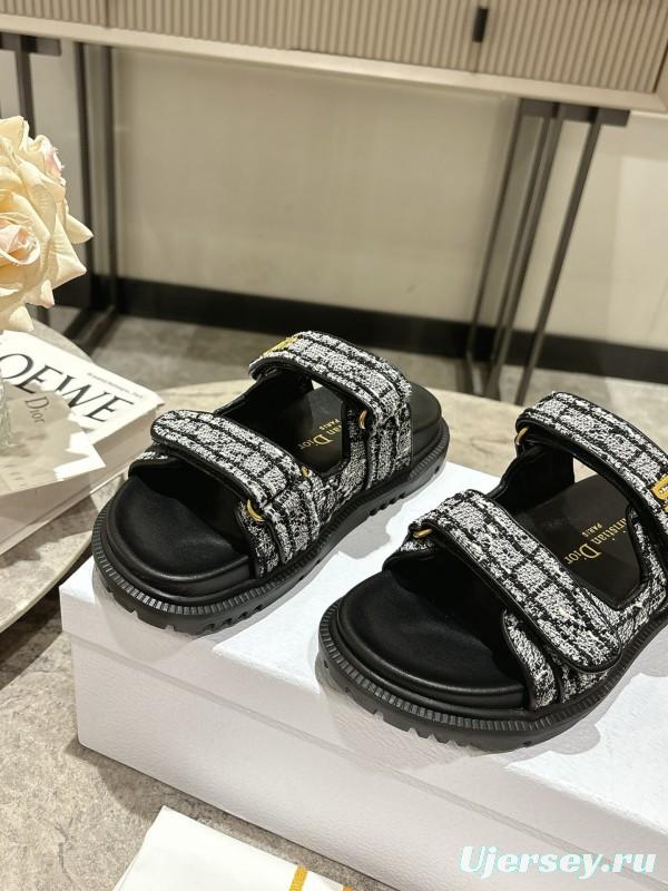 2025 Women Dior Black White Fabric Sandals KFY00300