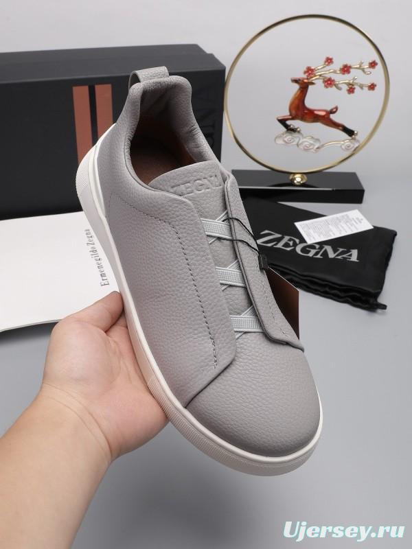 2024 Men Ermenegildo Zegna Grey Leather Low Top Sneakers MJ00240