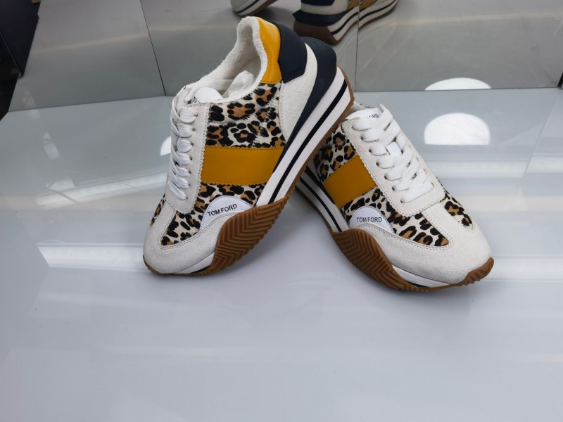 2025 Unisex TOM FORD Yellow Black White Leather Suede Leopard Print Sneakers LY00360(F)/LY00370(M)