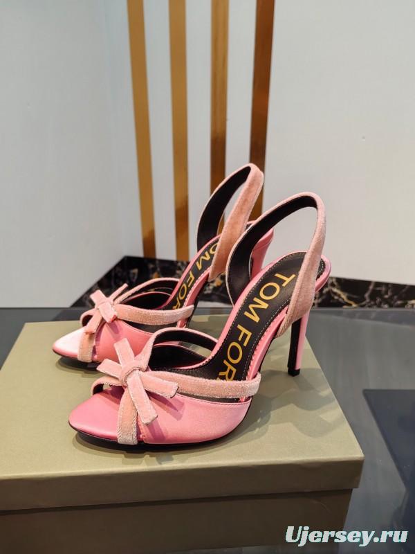 2025 Women TOM FORD Pink Velvet High Heel Sandals KFY00300
