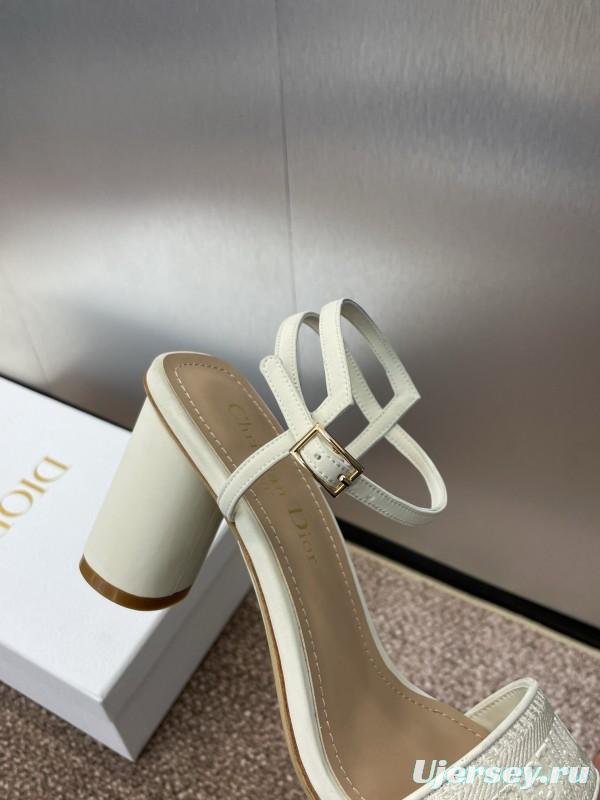 2025 Women Dior White Leather Sandals Embroidery KFY00280