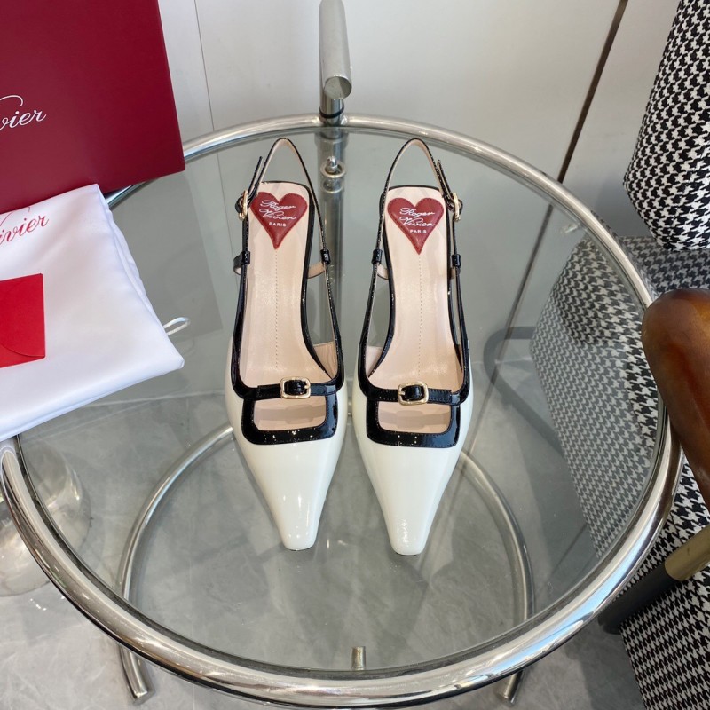 2025 Women Roger Vivier White Black Patent Leather Slingback Pump KFY00340