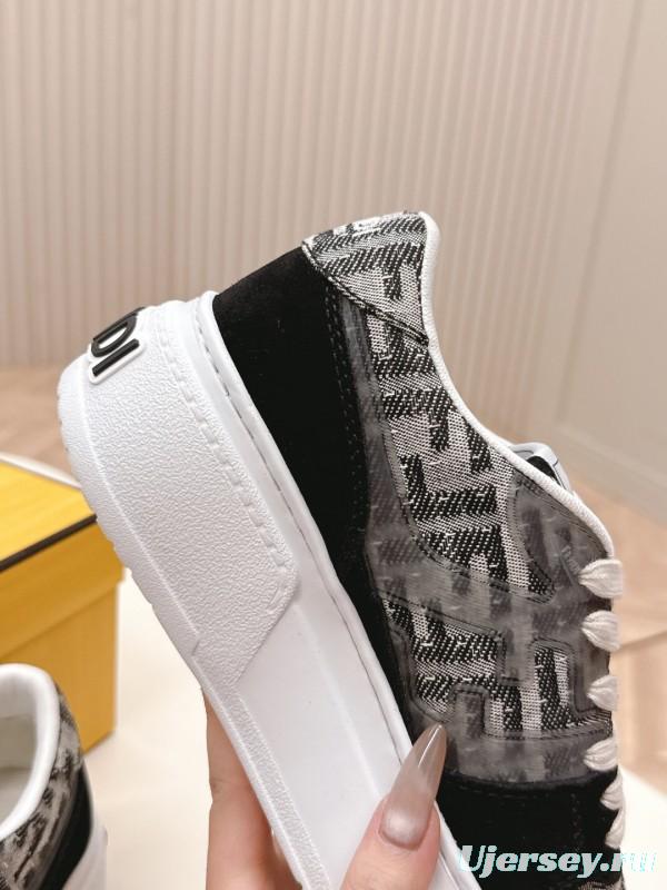 2025 Women Fendi Black Grey Leather Suede Sneakers LY00340