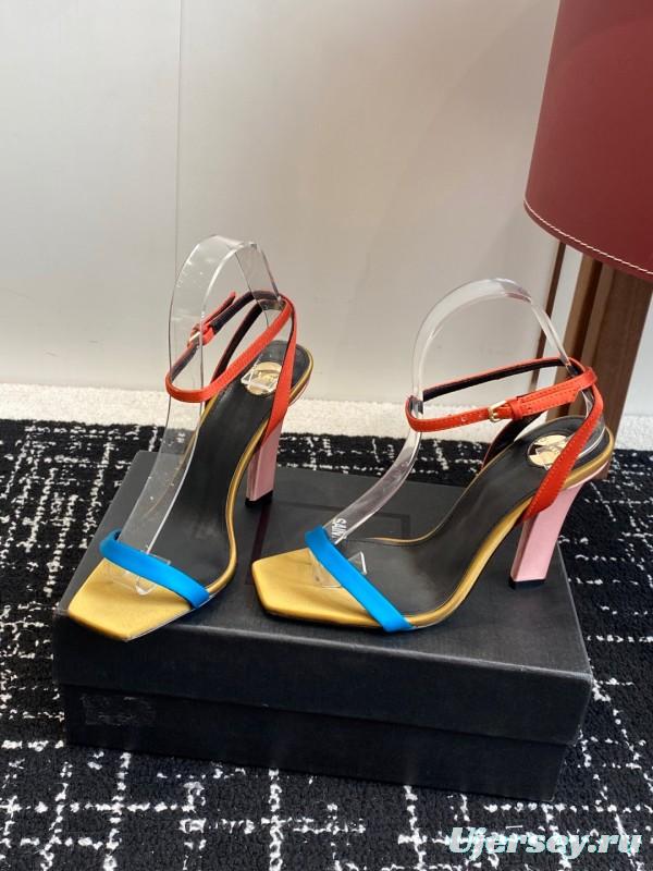 2025 Women Yves Saint Laurent Orange Black Blue Leather High Heel Sandals