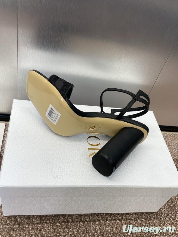 2025 Women Dior Black Leather High Heel Sandals
