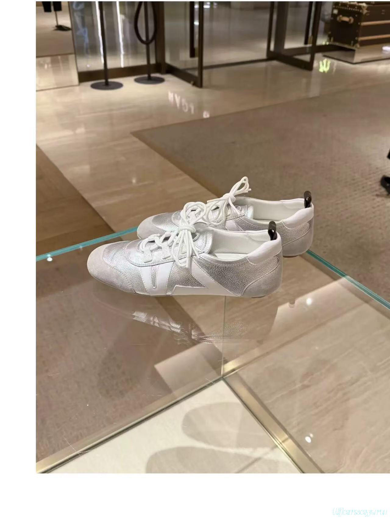 2025 Unisex Louis Vuitton White Silver Leather Sneakers LY00340