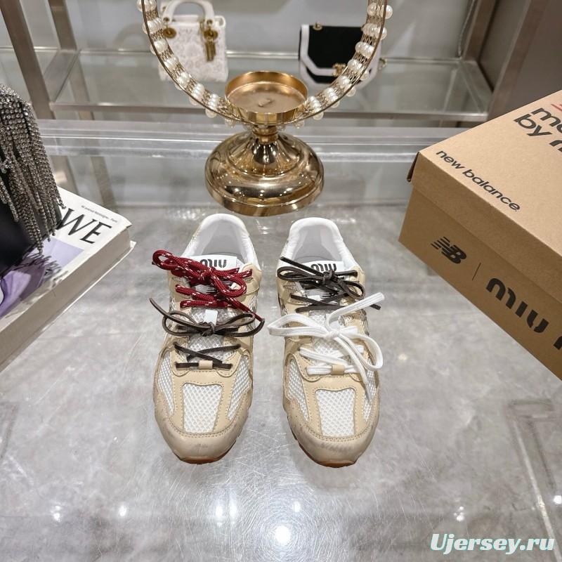 2025 Women New Balance Beige White Leather Mesh Sneakers