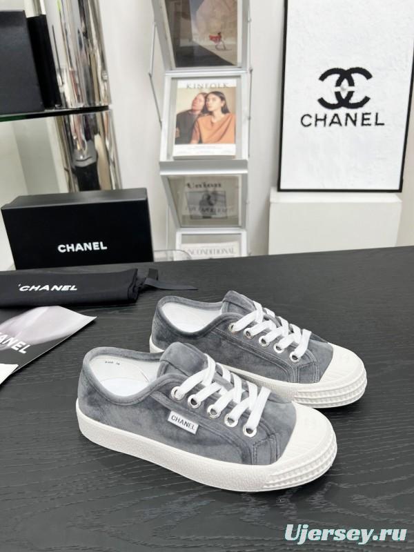 2025 Women Chanel Grey Canvas Casual Sneakers LY00230