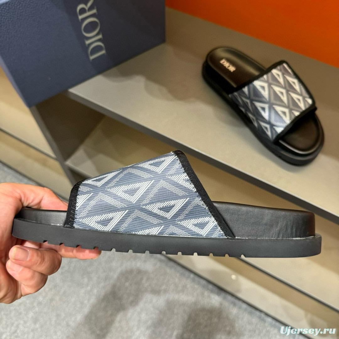 2024 Dior Black Gray Canvas Slippers MJ00180