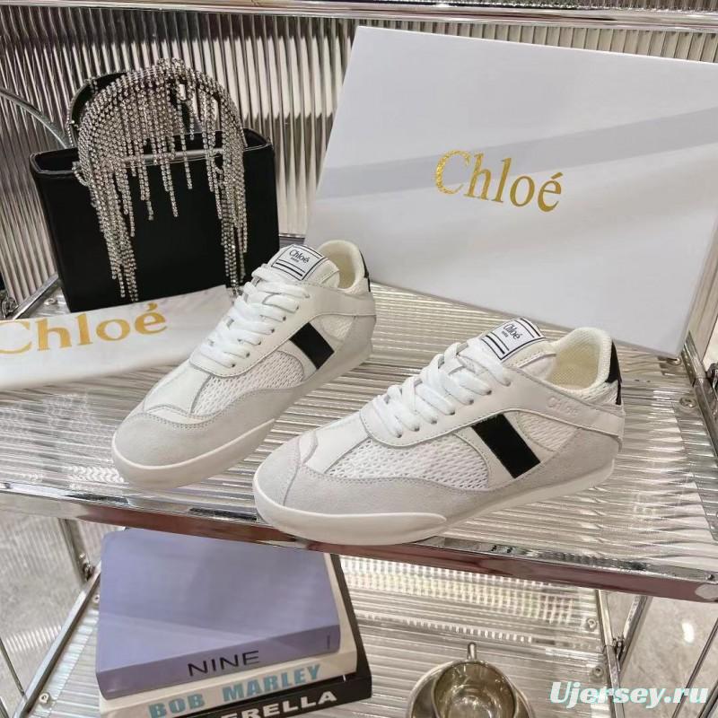 2025 Women Chloé White Mesh Leather Sneakers LY00280