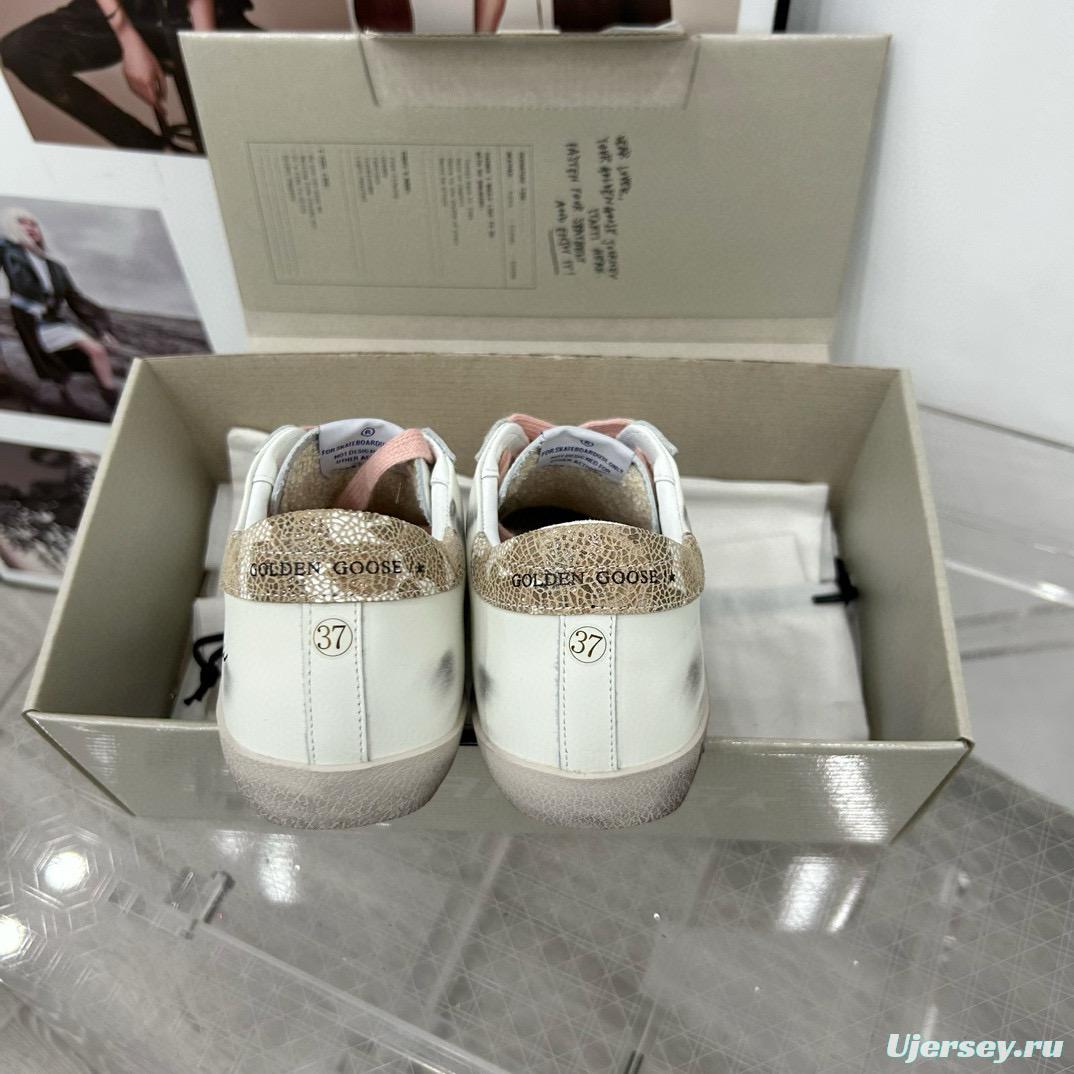 2025 Women GGDB White Pink Leather Suede Sneakers