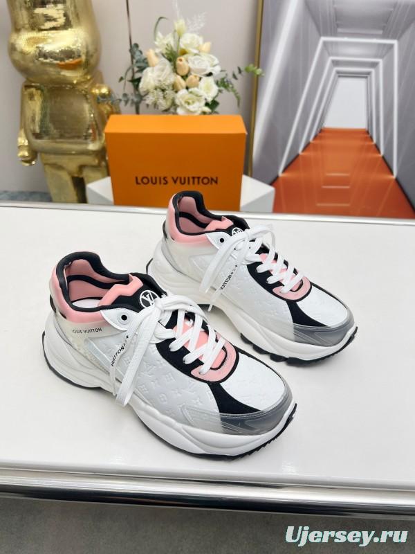 2025 Women Louis Vuitton White Black Pink Leather Mesh Sneakers LY00340