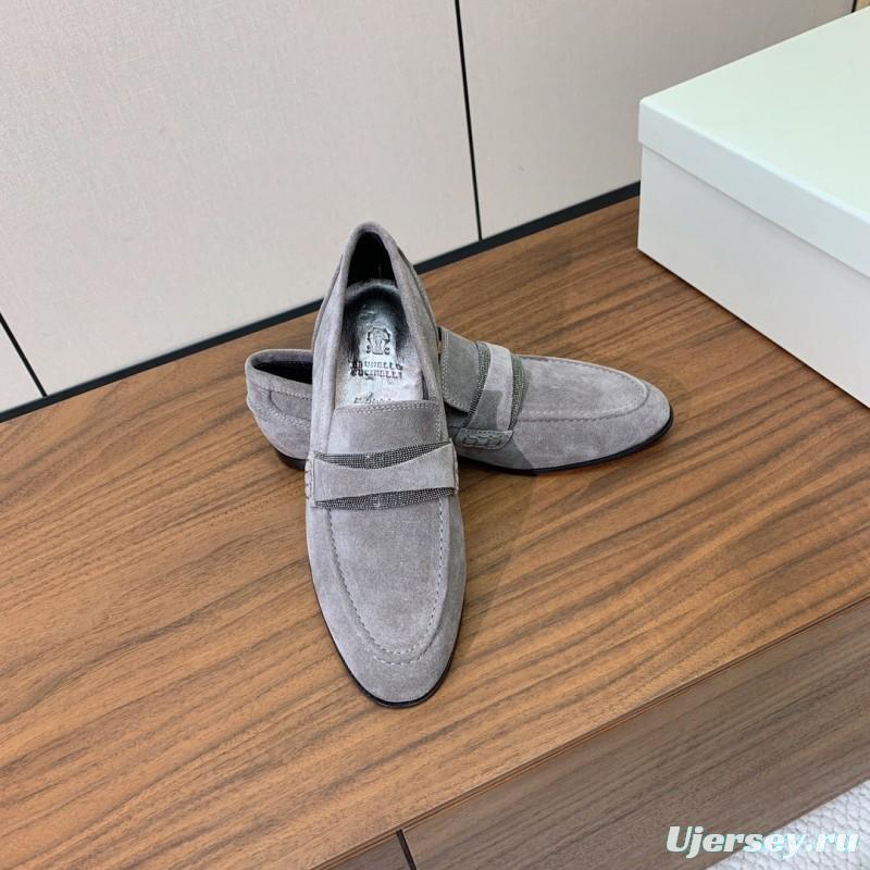 2025 Men Brunello Cucinelli Grey Suede Loafers Handcrafted Leather Sole KFY00300(M)