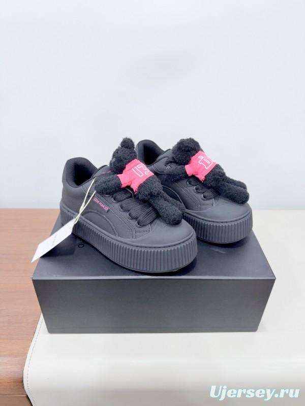 2025 Women 13DE MARZO Black Cow Leather Mesh Casual Shoes 3D Teddy Doll KFY00330