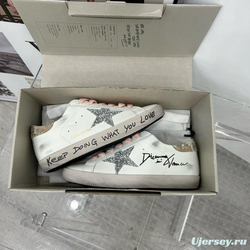 2025 Women GGDB White Pink Leather Suede Sneakers