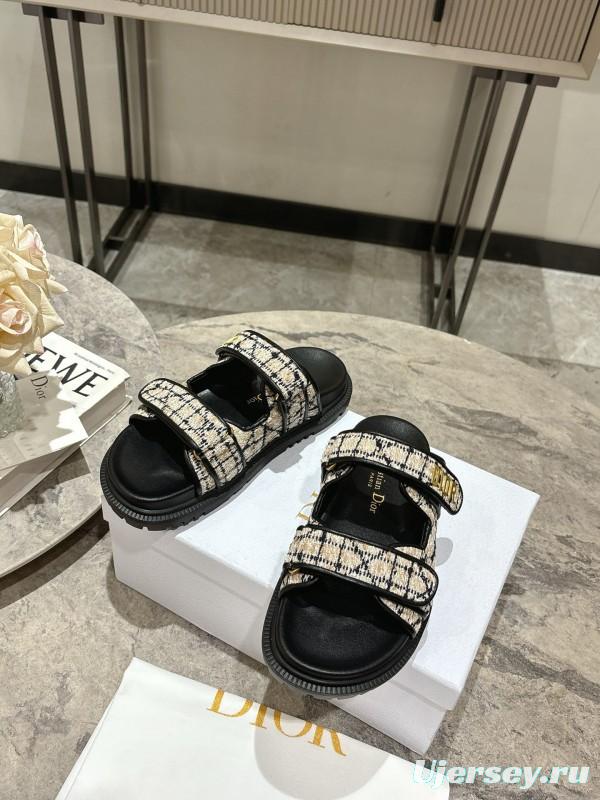 2025 Women Dior Black White Fabric Sandals KFY00300