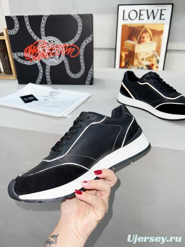 2025 Men VERSACE Black Leather Sneakers LY00320