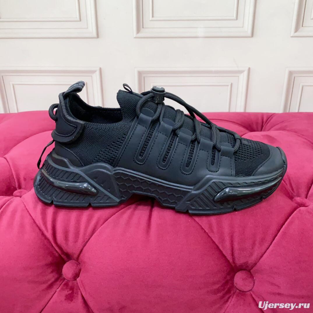 2025 Unisex Dolce & Gabbana Black Leather Knit Sneakers LY00340