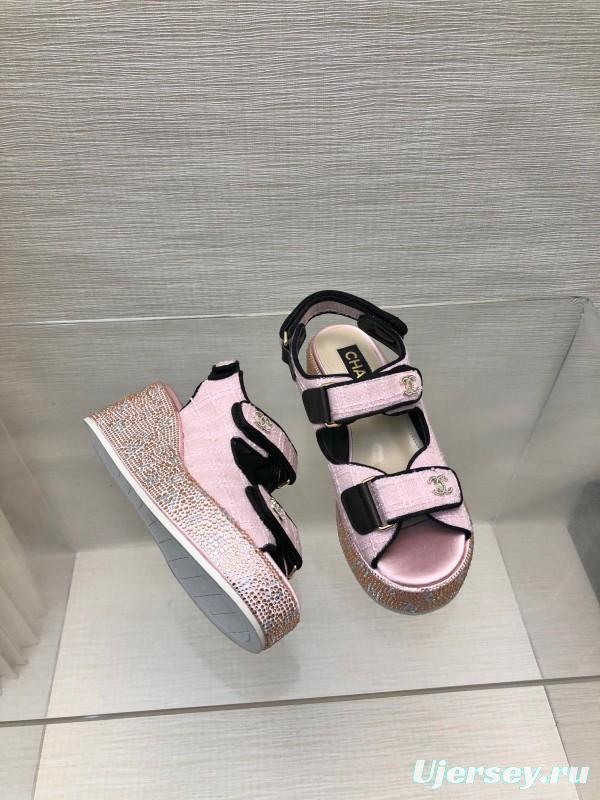 2025 Women Chanel Pink Leather Sandals LY00330